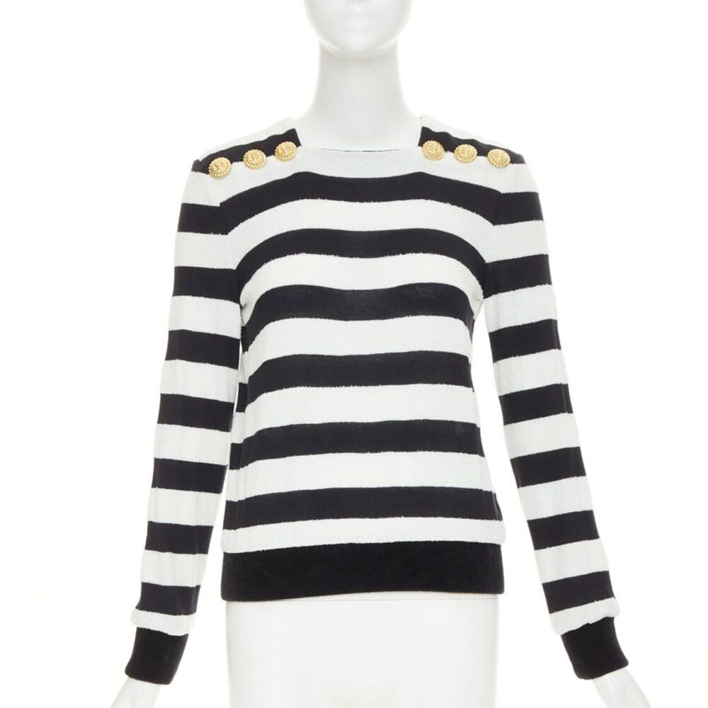 Balmain bold stripes gold lion buttons pullover